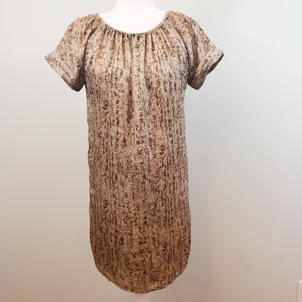 MICHAEL Michael Kors Babydoll Dress Short Sleeve Tan Animal Print